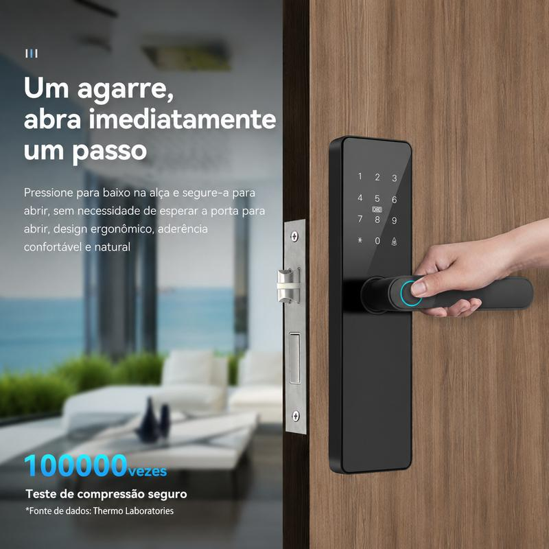 Um toque na maçaneta e a porta abre — teste de compressão de 100.000 ciclos.